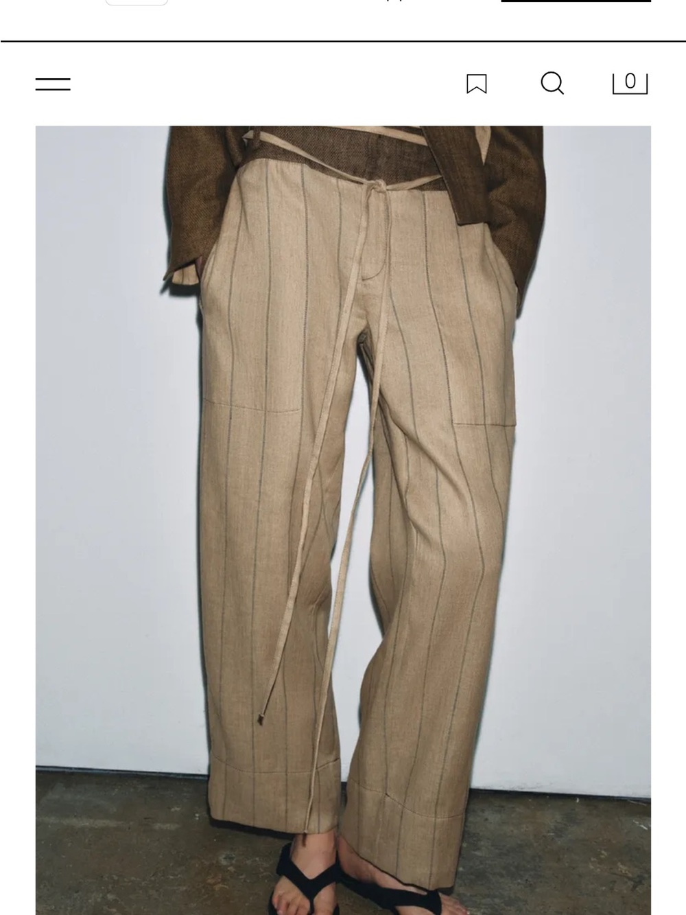 Zara Two-Tone Brown & Beige Wide-Leg Pinstripe Pants. Linen blend